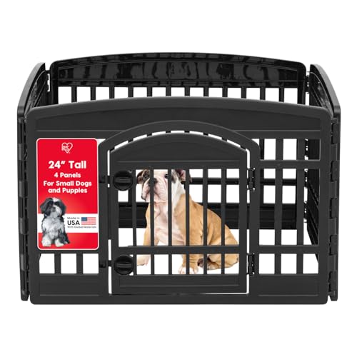 IRIS USA 4-Panel Dog Playpen, Pet Enclosure, Black | Pet Containment, Configurable Layout, Multi-Shape Setup, Custom Pen Configuration, Stable Non-Tip Base, Tool-Free Assembly - color: Black, size: 4 Panel - 24" H