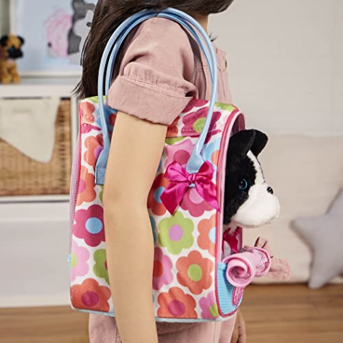 Pucci Pups Plush Puppy Dog Carrier Set, Floral Glam Bag, Boston Terrier | Includes plush puppy, floral print carrier, and comb for cuddling, carrying, and grooming play; stuffed animal set; 2+ Years - style: Boston Terrier - Floral Bag