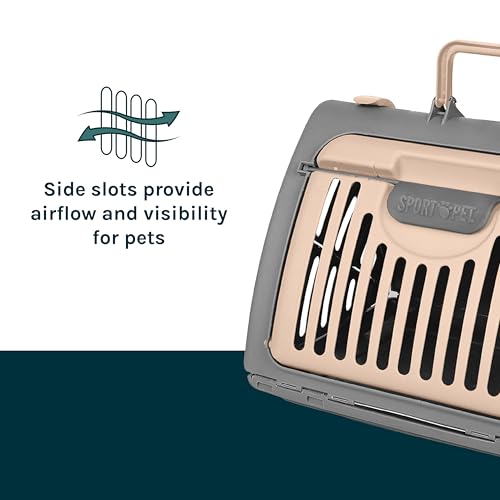 SportPet Designs Foldable Travel Cat Carrier - Front Door Plastic Collapsible Carrier, Gray and Tan, Medium (Pack of 1) - color: A) Large Carrier (Tan & Gray)