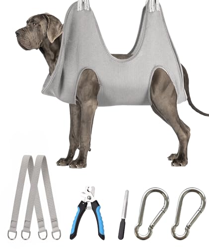 Kkiimatt Dog Grooming Hammock Harness,XXX-Large Silver Grey Grooming Sling for Giant Dogs,Dog Hanger Holder Restraint for Nail Trimming, Hanging Harness Hammock for Nail Clipping - size: XXXL (140 LB Max) Silver Grey 20-31in