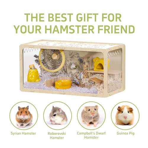 31.5 inch Wooden Hamster Cage, Large Habitat, Openable Top, Transparent Acrylic for Interior View, Ventilated, Easy to Clean, for Syrian Hamster, Dwarf Hamster, Gerbil, Other Small Pet Animals - size: 404F / 31.5"×15.8"×15.8"