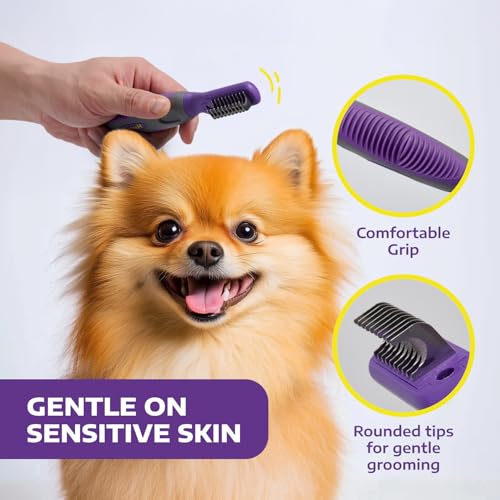 Hertzko Cat and Dog Dematting Tools Single Sided Dog and Cat Dematting Comb - for All Pets - Effortlessly Removes Tangles, Mats, and Loose Fur - Safe, Easy Grooming for Cats and Dog - Large - size: 10 Teeth