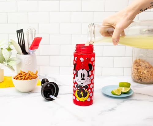 Silver Buffalo Disney Minnie Mouse Water Bottle With Flip-Up Straw | BPA-Free Plastic Sports Jug | Holds 20 Ounces