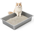Kirecoo Large Stainless Steel Cat Litter Box Low Entry, Non-Stick | Solid Metal Box, Odor Free, Non Stick, Rust Proof, Easy to Clean, Ideal for Cats, Kittens, Multi-cat & Rabbits, Indoor Use - size: 19.48” L x 13.58” W x 3.9” H