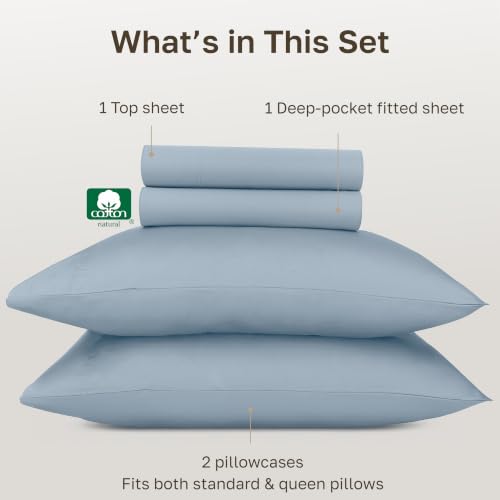 California Design Den 100% Egyptian Cotton Full Bed Sheets Set, Steel Blue | Backed by Good Housekeeping Seal, Light & Airy Soft Sateen, 15" Deep Pocket, All-Around Elastic, Durable, Easy Care 4pc Set - color: Steel Blue, size: Full