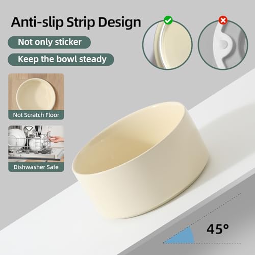 Havniva Raised Cat Bowl 5.1” Elevated Ceramic Cat Food and Water Bowl | Cat Bowls Elevated, Whisker Friendly Cat Bowl, Non-Slip Wood Stand, Food-Grade Ceramic, Wide Opening, Dishwasher Safe - color: 1 x Bowl + Stand - Light Yellow, size: 5.1inch