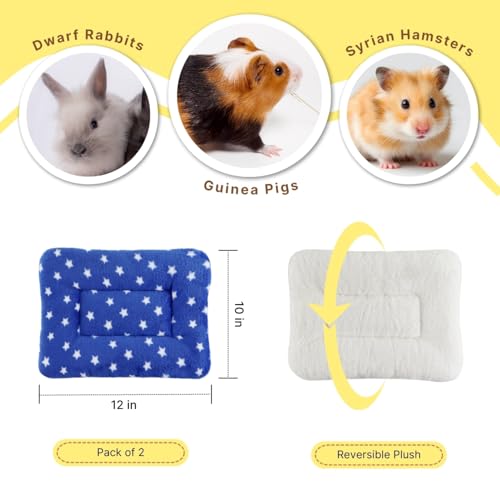 Guinea Pig Bed, 2 Pack (12x10 Inch) Soft Plush Small Animal Bed Mat, Washable Bedding Blanket Sleeping Warm Pad for Bunny, Rat, Ferret, Chinchilla - color: Royal Blue