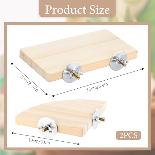 2PCS Bird Perch Platform Flat, Fan Shape and Rectangle Bird Cage Platform, 5.9 × 3.14 Inches Birds Perch Stand Platforms with Stainless Steel Washers for Cockatiel Rat Hamster Guinea Pig Conure