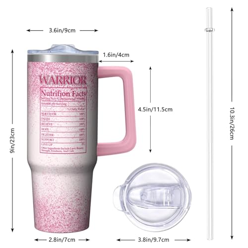 30oz Breast Cancer Awareness Stainless Steel Tumbler with Handle and Straw,Pink Ribbon Mug Cup Water Bottle with Lid and Straw, Patients Survivor Women Gifts - color: Cancer1