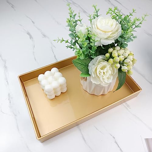 Spsyrine Gold Bathroom Vanity Tray with Handles for Dresser Tops, Countertop, Perfume Decorative Tray, 11.8” * 7.87” *1.37” - color: Gold