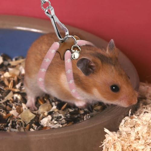 Hypeety Syrian Hamster Leash Harness Set Adjustable Training Walking Lead | Adjustable 3.14-7.07'' chest, 32.60'' lengh, soft nylon leash with finder bells, for hamster/rat/gerbil, easy to put on, pink - color: Nylon Pink 32.7"