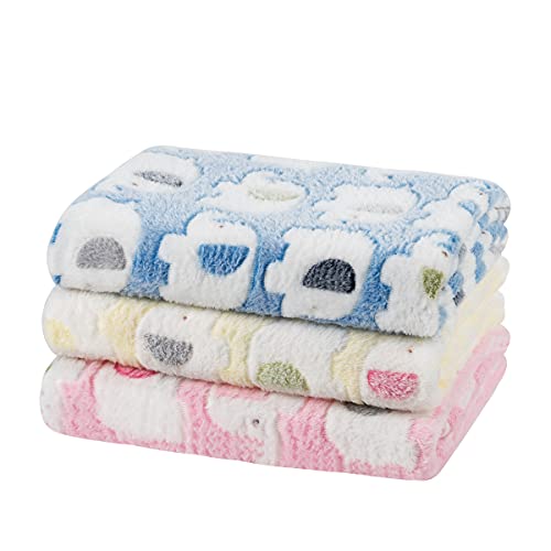 Dono 1 Pack 3 Dog Blankets, Soft Fluffy Fleece Pet Blanket Warm Sleep Mat Paw Print Design Puppy Kitten Throw Blankets Doggy Blanket for Dogs - color: Pink/Blue/Yellow, size: Small(23*16")