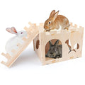 BWOGUE XL Wooden Rabbit Hideout Castle, Bunny House Wood for Small Animals | Extra Large Wooden Bunny Hideout, Wooden Rabbit Hideaway, 2-Story Castle with Ladder, Dual Doors, Detachable for Storage - style: Modern