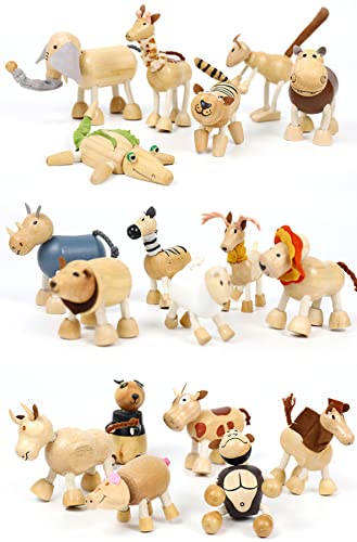 6 Pack Bendable Wooden Animal Figurines Toys, Smooth Natural Wood Zoo Jungle Safari Animals Figures - color: 6 Pack Zoo
