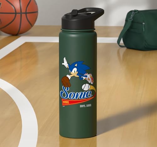 Sonic the Hedgehog - Sonic Baseball Est. 1991 Stainless Steel Insulated Water Bottle - color: Dark Green