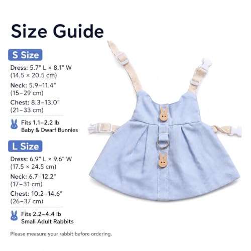 Bunny Outfit Harness Set with Leash, Cute Blue, L | 5PCS, Hat Bag and Plush Charm, Rabbit Dress Costume for Bunny Photos, 7034-06 - color: Light Blue, size: L: approx. 2.2–4.4 lb,Fits small adult rabbits