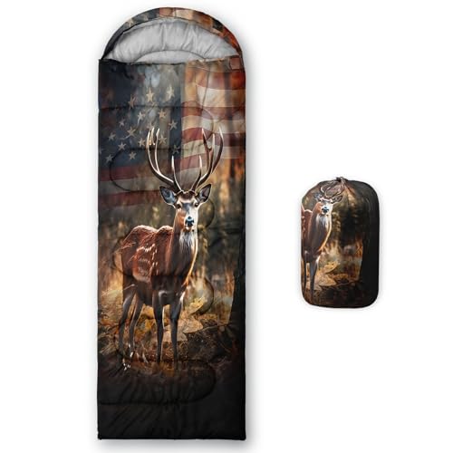 HOSIMA Dear Hunting Pattern Cold Weather Sleeping Bags for Kids Adults. | Black Light Weight Waterproof Sleeping Bags for Outdoors Hiking - color: Brown