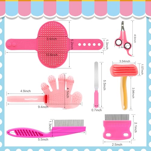 Rabbit Grooming Kit, Rabbit Brush for Shedding with Bunny Nail Clipper, Rabbit Nail Trimmers with Pet Combs for Hamster Guinea Pig Ferret by KALAMANDA(Pink) - color: Pink