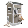 Outdoor Cat House Weatherproof Cats Shelter for Feral Kitten Pet Houses for 1-2 Small Animlas 2 Story Wooden Houses for Indoor Outdoor Cats with Escape Doors (23.5" L x 27" W x 38" H Grey) - style: 23.5"L x 27"W x 38"H GREY