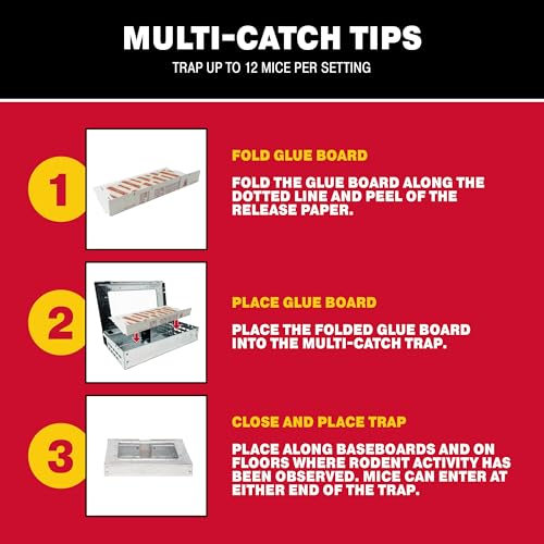 Catchmaster Multi-Catch Mouse Trap 12-Pack Refill, Humane Mouse Traps Indoor for Home, Includes Replaceable Glue Boards, Live Catch Pest Control for Garage & Shed - size: 12-Trap Refills