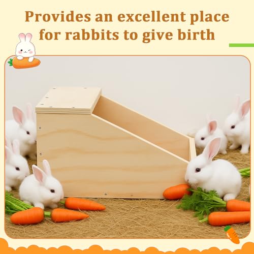 1 Pack Wood Rabbit Nesting Box, 18x12x12 Inch Wooden Hutch Hideout for Breeding, Natural Burrow Den Alternative for Rabbits & Small Animals - size: 18x12x12 Inch