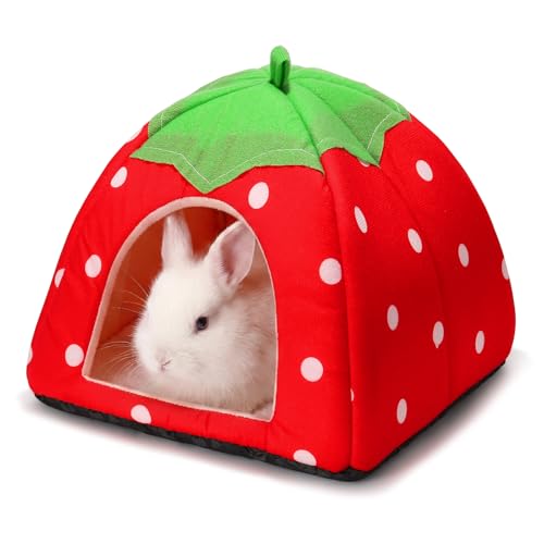 Guinea Pig Bed Rabbit Hideout Warm Fleece Cuddle Cup Washable Sleeping House for Small Animals Pet/Ferret/Chinchilla/Bunny Strawberry Red - color: Strawberry red