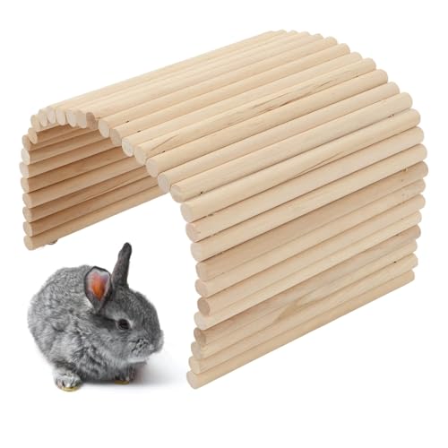 Wooden Hamster Bridge, Flexible Bendable Chew Tunnel Hideout for Small Pet Cages Natural Birch Wood Ladder Ramp Hut 1 Piece