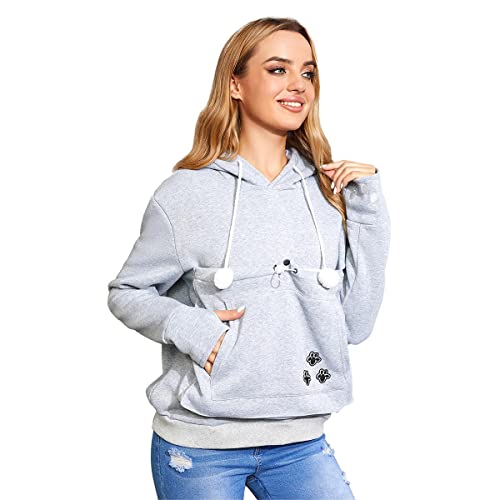 Unisex Big Pouch Hoodie Long Sleeve Fleece Pet Dog Holder Carrier Pullover Sweatshirt… - color: Light Grey, size: Small