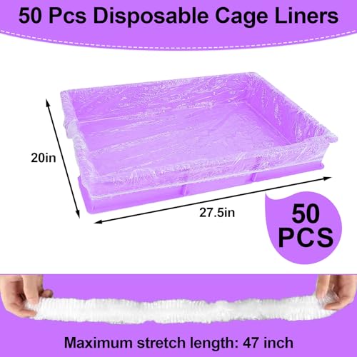 50 Pcs Disposable Cage Liners Clear Plastic Rabbit Cage Liner Bag Elastic Small Animal Toilet Film for Bunny Hamster Totoro Hedgehog Guinea Pig and Small Animals