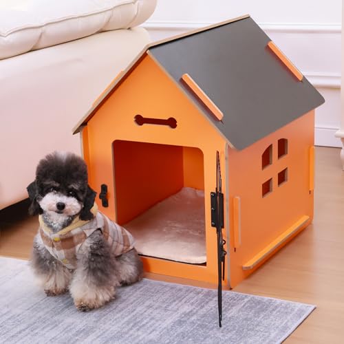 RYpetmia Indoor Dog House for Small Dogs & Cats, Wooden Pet House | Cute Puppy Bed Shelter /Ventilated Windows/Cozy Cave Design/Tool-Free Assembly/Small Pet Hideaway for Bedroom, Living Room