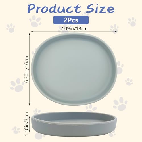 Fhiny 2 PCS Silicone Cat Food Bowls Shallow Dog Bowl 7" Non-Slip Pet Feeding Dishes for Dry and Wet Food Whisker Fatigue Cat Plates for Kitten Puppy and Small Pets (Gray) - color: Grey