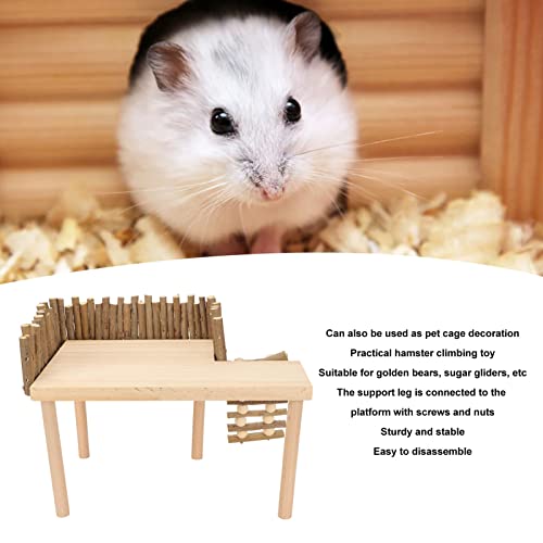 HEEPDD Wooden Hamster Platform, Climbing Toys Playground with Fence Bridge for Small Pets, Gerbil, Rat