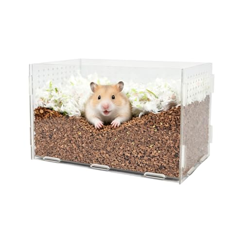 Visible Acrylic Hamster Digging Box, Large Hamster Sand Bath Container for Syrian Hamsters, Dwarf, Gerbils, Hamster Hideout & Enrichment Toy as Cage Accessories
