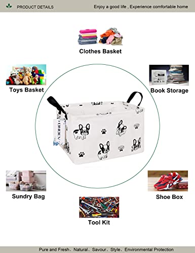 Rectangular Fabric Storage Bin, Foldable Bulldog print Basket | Damp-proof canvas with reinforced stitched handles.Great for clothes,books & sundries in closets,playrooms,laundry rooms. - color: Bulldog