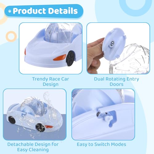 Hamster Exercise Ball Sports Car, Hamster Car with Detachable Transparent Ball, 3 Modes Funny Exercise Wheel, Small Exercise Ball for Dwarf Small Pet (Blue)