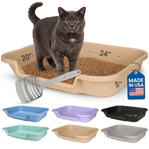 KittyGoHere Senior Cat Litter Box, Large with Jumbo Scoop, Beach Sand | Open Top Low Entrance Kitty Litter Box With Long-handle Jumbo Scoop, Lightweight Low Entry Litters Box, Durable, Made in USA - color: Beach Sand, size: Large with Scoop