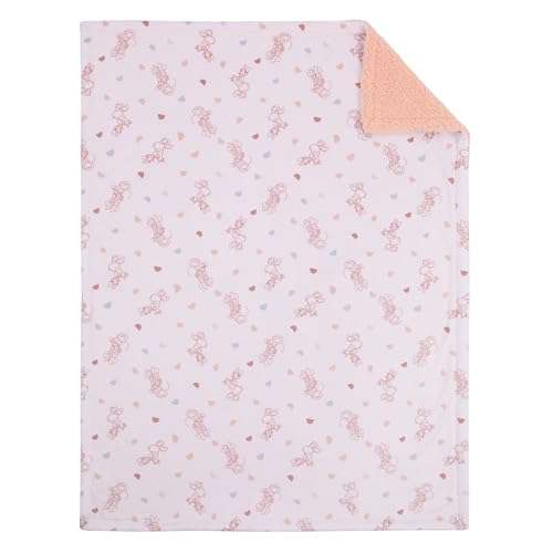 Disney Minnie Mouse White, Light Blue, and Peach Super Soft Sherpa Baby Blanket with Daisy Duck - color: Minnie Mouse White, Light Blue, and Peach