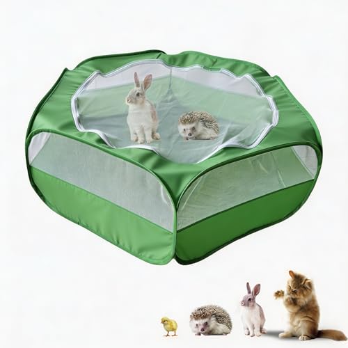 Small Animal Playpen with Zippered Mesh Cover - Portable Foldable Chicken Brooder Box, Indoor Outdoor Enclosure for Guinea Pigs, Bunny, Rabbits, Ferrets, Chinchillas, Kittens (Green) - color: Green