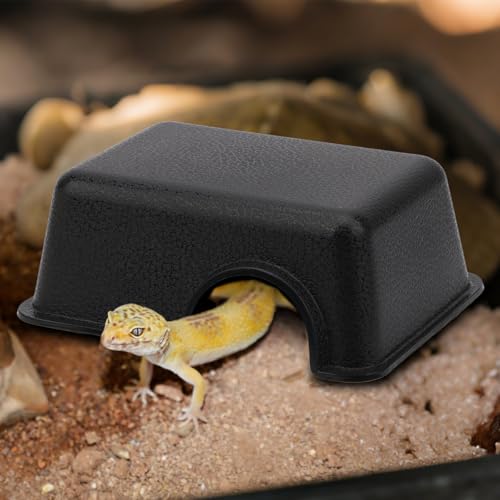 Hypeety Reptile Hide Box Small Animal Hide Cave for Snakes Lizards Geckos | Durable, safe material, with texture surface, helps peeling, easy to clean, provides secure hiding space, balck, 2 pack, S/M