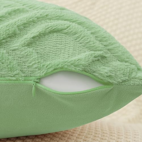 decorUhome Faux Fur Light Sage Green Throw Pillow Covers 16x16 Set of 2 | Plush Solid Fall Couch Pillow Covers, Accent Modern Farmhouse Neutral Decorative Soft Pillow Cases for Sofa Bed Living Room - color: Light Sage Green, size: 16" x 16" (Pack of 2)