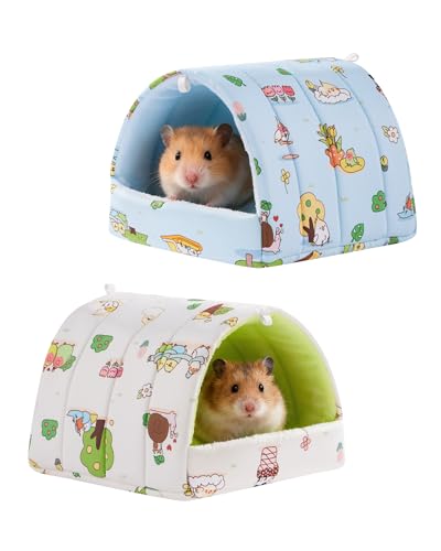 2 Pcs Guinea Pig Hideout Guinea Pig House,Washable Hamster Hideout Small Animal Cage Accessories for Mouse Chinchillas Hamsters Hedgehogs Ferrets Bearded Dragons and Rats - color: Beige+Blue, size: 9.4*9.4in