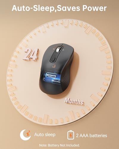 TECKNET Wireless Bluetooth Mouse, [USB + BT1 + BT2] Silent Click,4-Way Scroll Wheel Wireless Mouse for Laptop, Full-Size, 4800 DPI Computer Mice, Dual Mode for Laptop, PC, iPad, MacBook - Grey