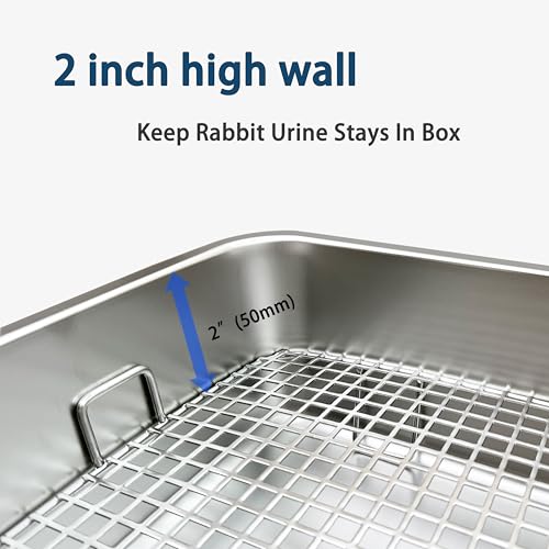 Stainless Steel Rabbit Litter Box,Bunny Litter Pan with Widened Grid,Toilet Tray,Deep Waste Storage - size: Small