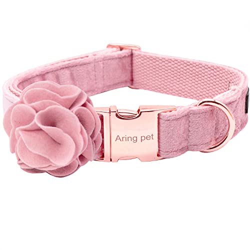 ARING PET Velvet Dog Collars, Pink Soft Pet Collar with Detachable Felt Flower Metal Buckle for Puppy Small Medium Large Boy Girl Dogs-XS - color: F-Pink, size: X-Small (Pack of 1)