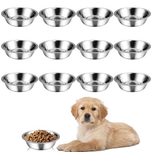 kathson 12 PCS Small Stainless Steel Dog Bowls, Replacement Metal Puppy Food Water Bowl Set Suit for Indoor Outdoor, Pet Feeding Dish for Small Animals Kitten, Dishwasher Safe (5.5 in) - size: 5.5 in dia.