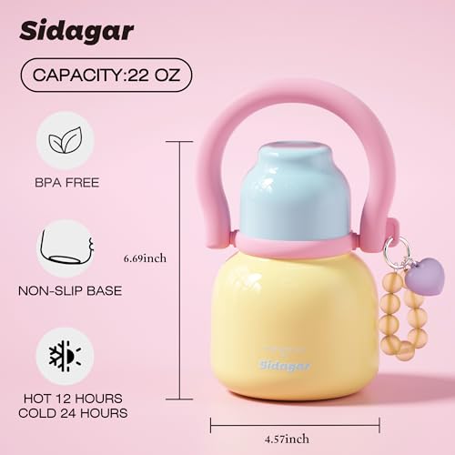 22 oz Leakproof Insulated Water Bottle with Handle Dual Lid Yellow | 316L Stainless Steel | Dual Drinking Options | BPA-Free | Steel | Cold 24H & Hot 12H | Wide Mouth Design | Easy Cleaning - color: Yellow