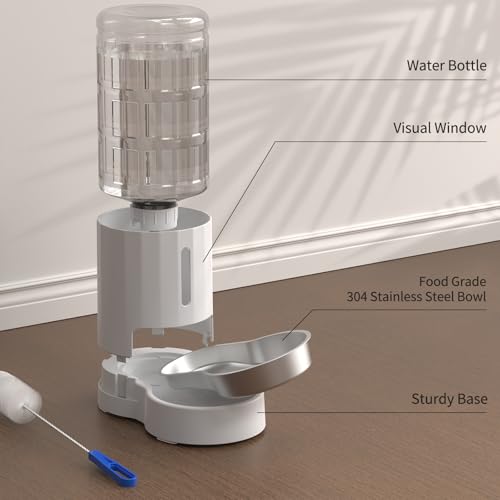 JUNSPOW Cat Water Dispenser with Stainless Steel Bowl (4L White) | Automatic Gravity Water Dispenser for Cats or Small Medium Size Dogs, Large Capacity, Easy to Clean - color: White, size: 4L Base