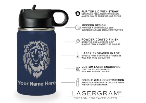 LaserGram Personalized 12oz Water Bottle, Rat (Navy Blue) | Engraved Gift, Vacuum Insulated Stainless Steel, Flip-Top Straw Lid, Laser Engraved With Your Name - color: Navy Blue, size: 12 Ounces