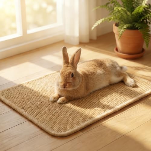 KEYIDE 2Pc Bunny Scratch Pads, Natural Sisal Rabbit Scratching Mat for Nails, Chew Toys for Indoor Pet Guinea Pigs Chinchillas Ferrets Sleeping Playing, 16"X12"