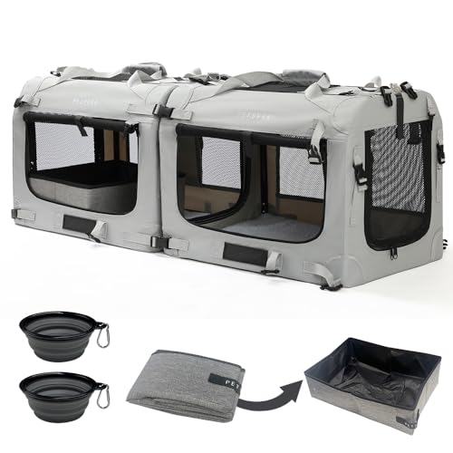 Extra Large Cat Carrier Soft Sided, Portable Small Dog Carrier for 2 Cats, 24"x16.5"x16" Car Travel Folding Comfortable Design with Litter Box and Bowls, Grey-2+ Litter Box+ Bowl*2 - color: Grey-2
